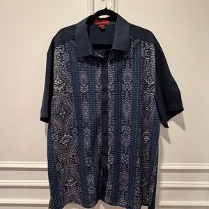 Royal‎ Prestige Men's Button Down Shirt Size 3XL Navy Blue Embroidered Panel